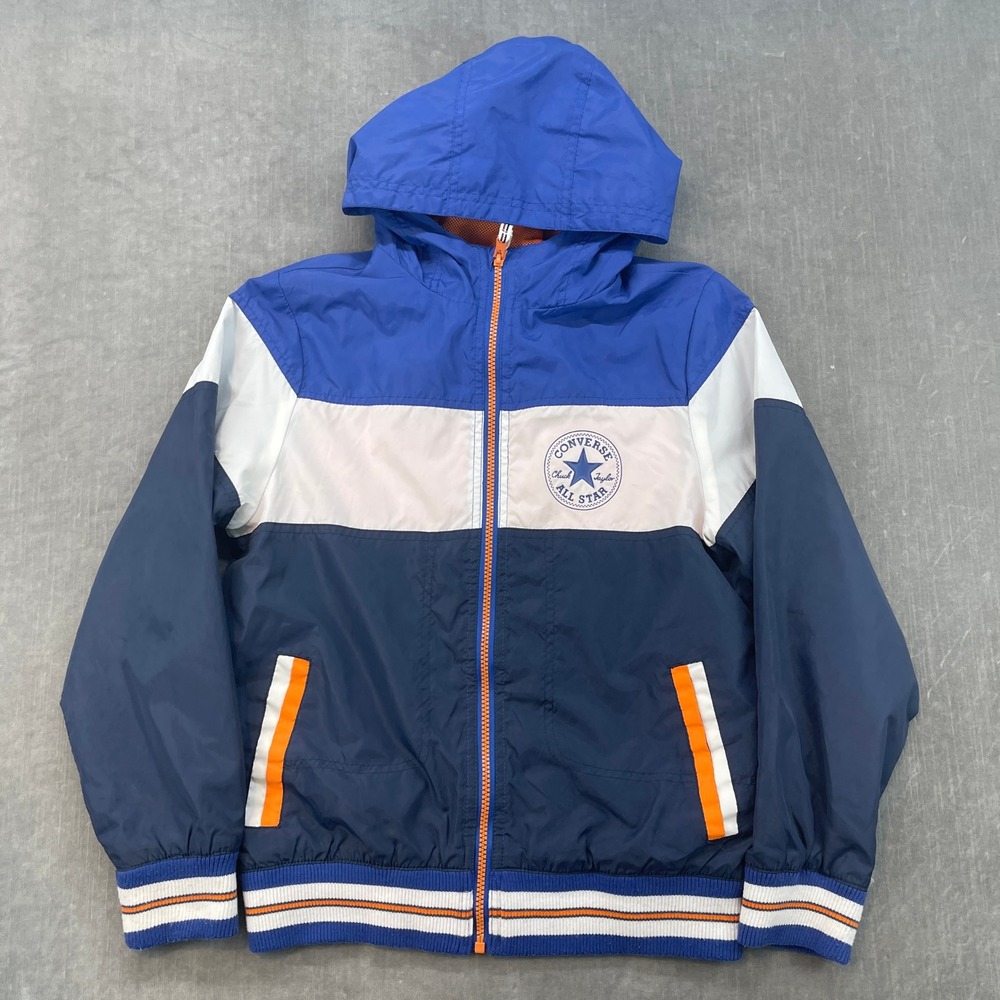 Converse Kids Large‎ 12-13 Blue Colorblock Windbreaker Jacket Hooded